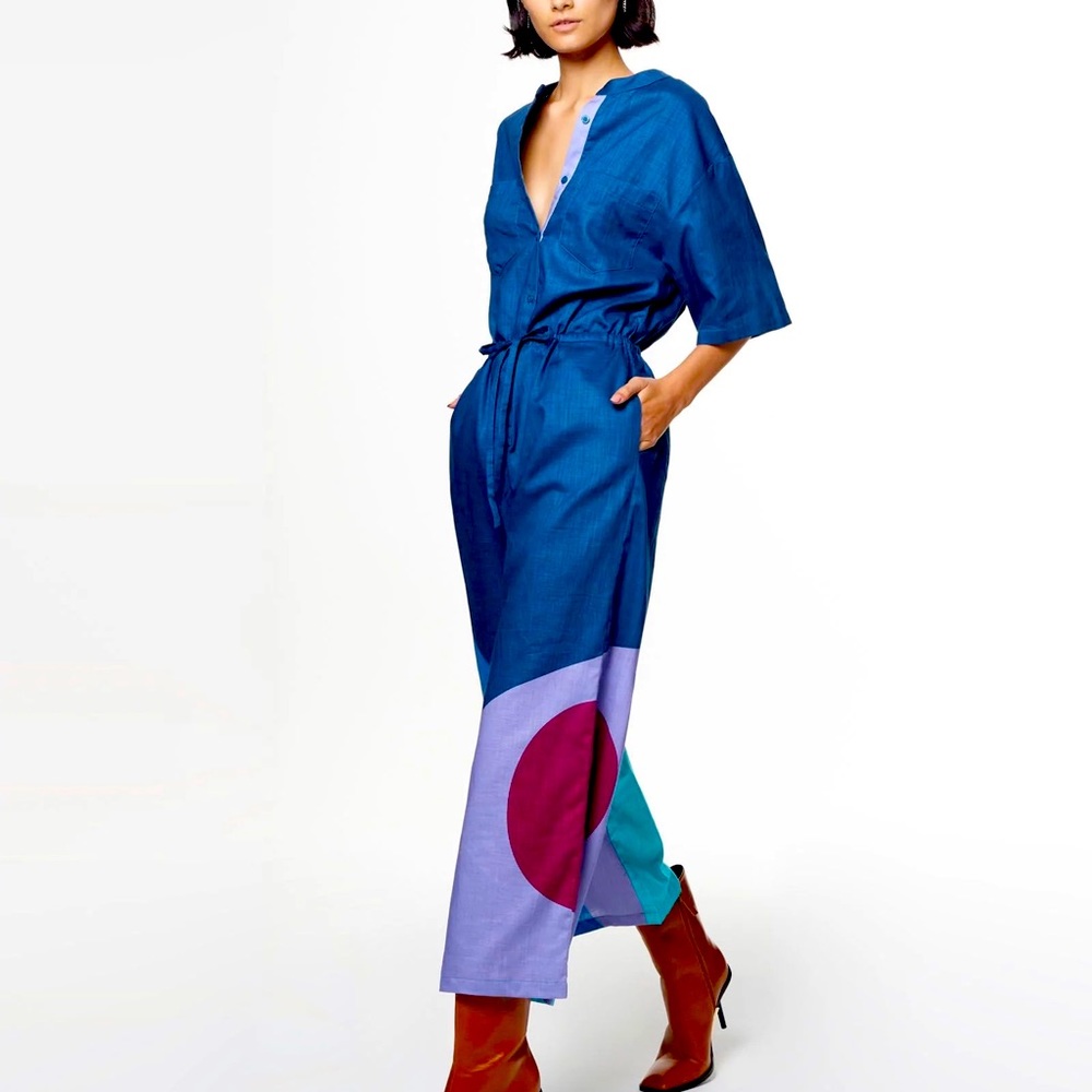 The Kit by Daniel Vosovic Issa Jumpsuit Ocean cut Paper